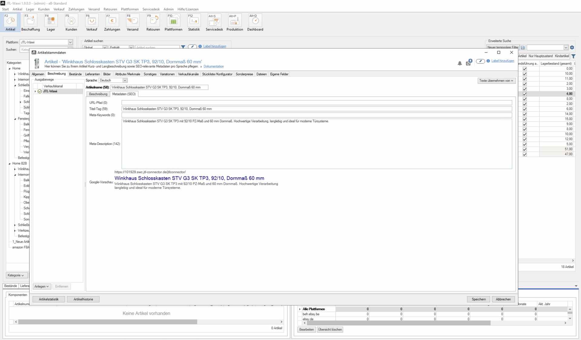 Pflege von SEO-Daten und Artikelstammdaten in JTL-Wawi zur Optimierung von Online-Shops