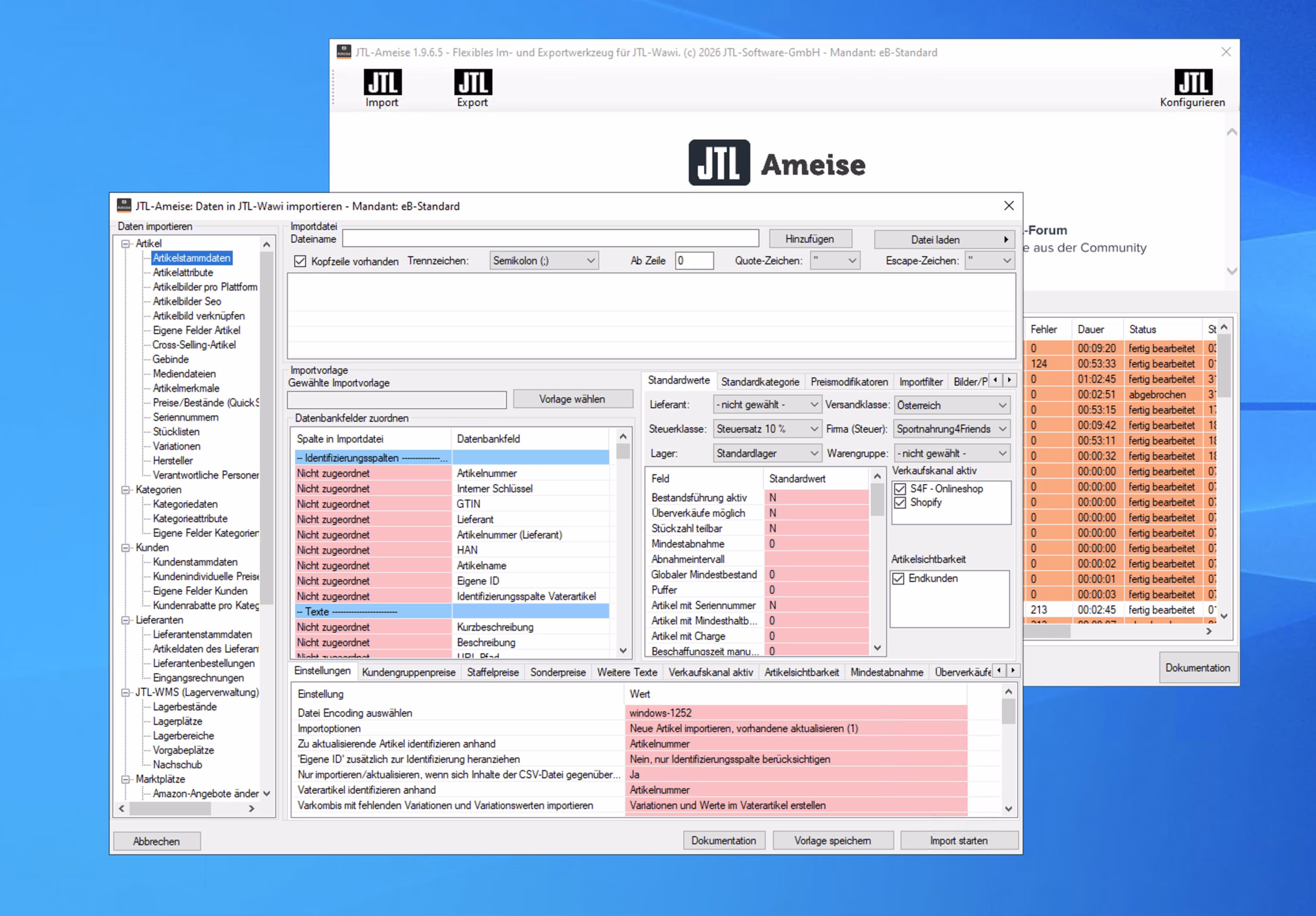 jtl-ameise-datenimport-artikel-csv-jtl-wawi JTL-Ameise Datenimport in JTL-Wawi mit Zuordnung von Artikeldaten und CSV-Feldern
