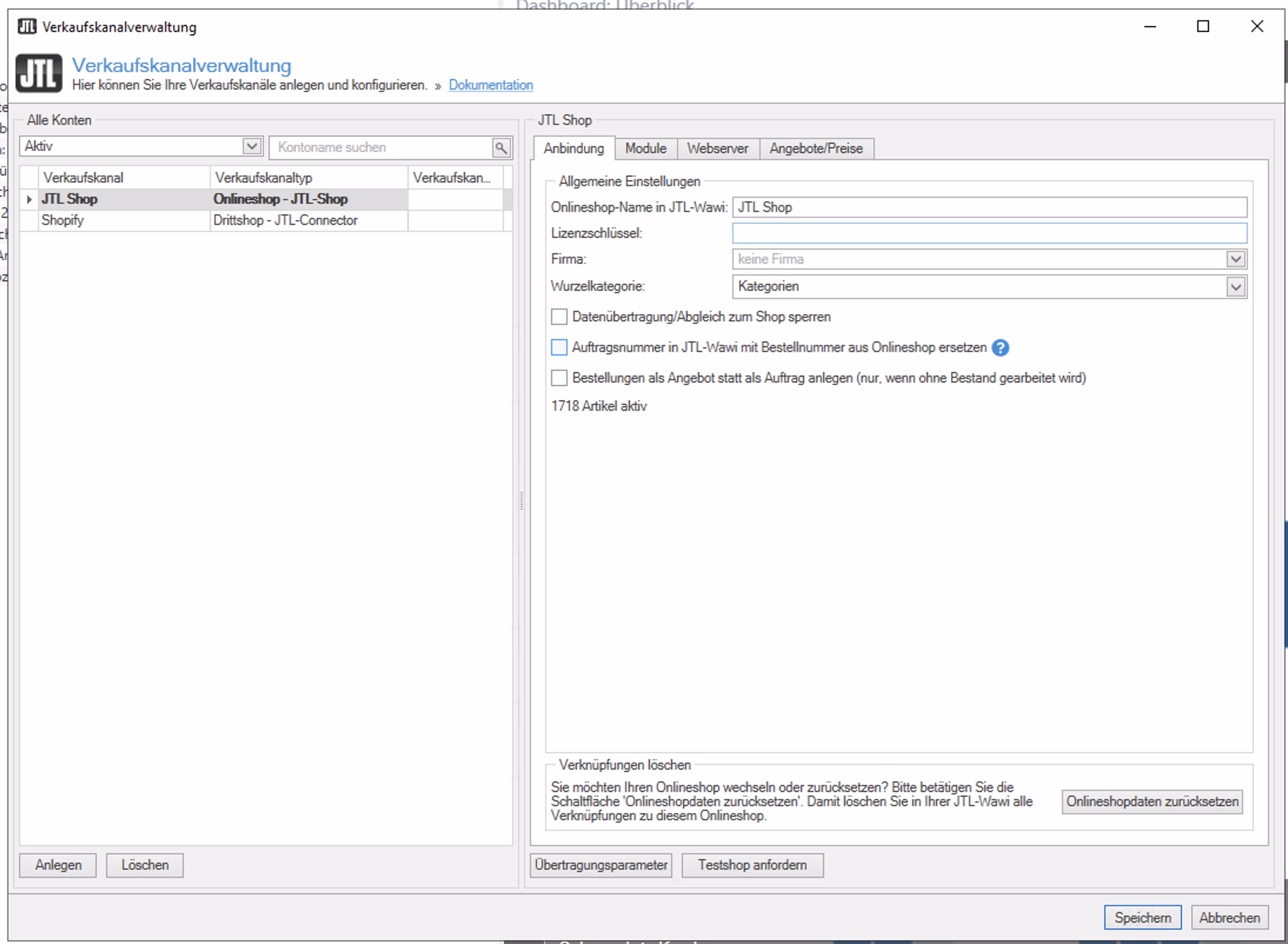 jtl-wawi-verkaufskanalverwaltung-jtl-shop JTL-Wawi Verkaufskanalverwaltung mit JTL-Shop Anbindung und Einstellungen im Dashboard